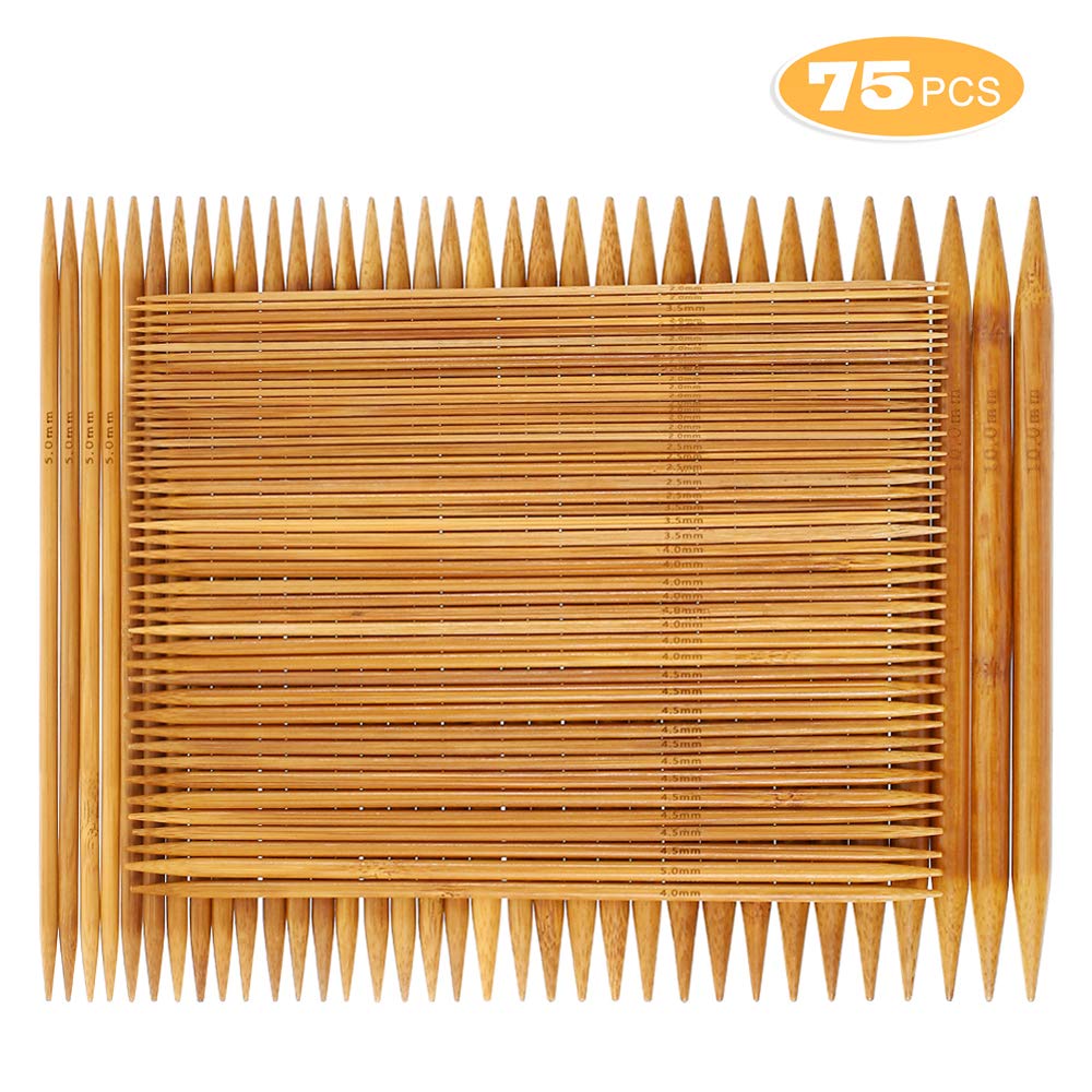 LIHAO 36 Pcs Bamboo Knitting Needles Set (18 Sizes from 2.0mm to 10.0mm)