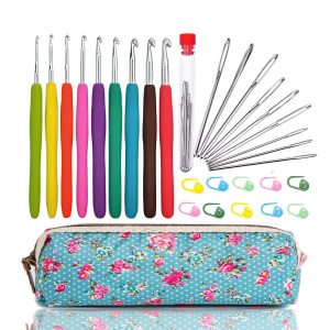 Large-Eye Blunt Needles Yarn Knitting Plus Crochet Hooks Set