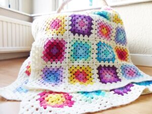 Colorful Rainbow Granny Square Blanket