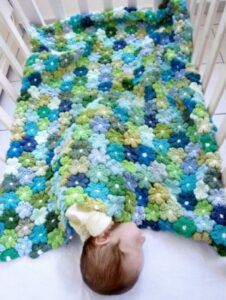 Puff Flower Crochet Blanket