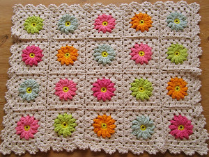 Vintage Crochet Flower Granny Square Blanket